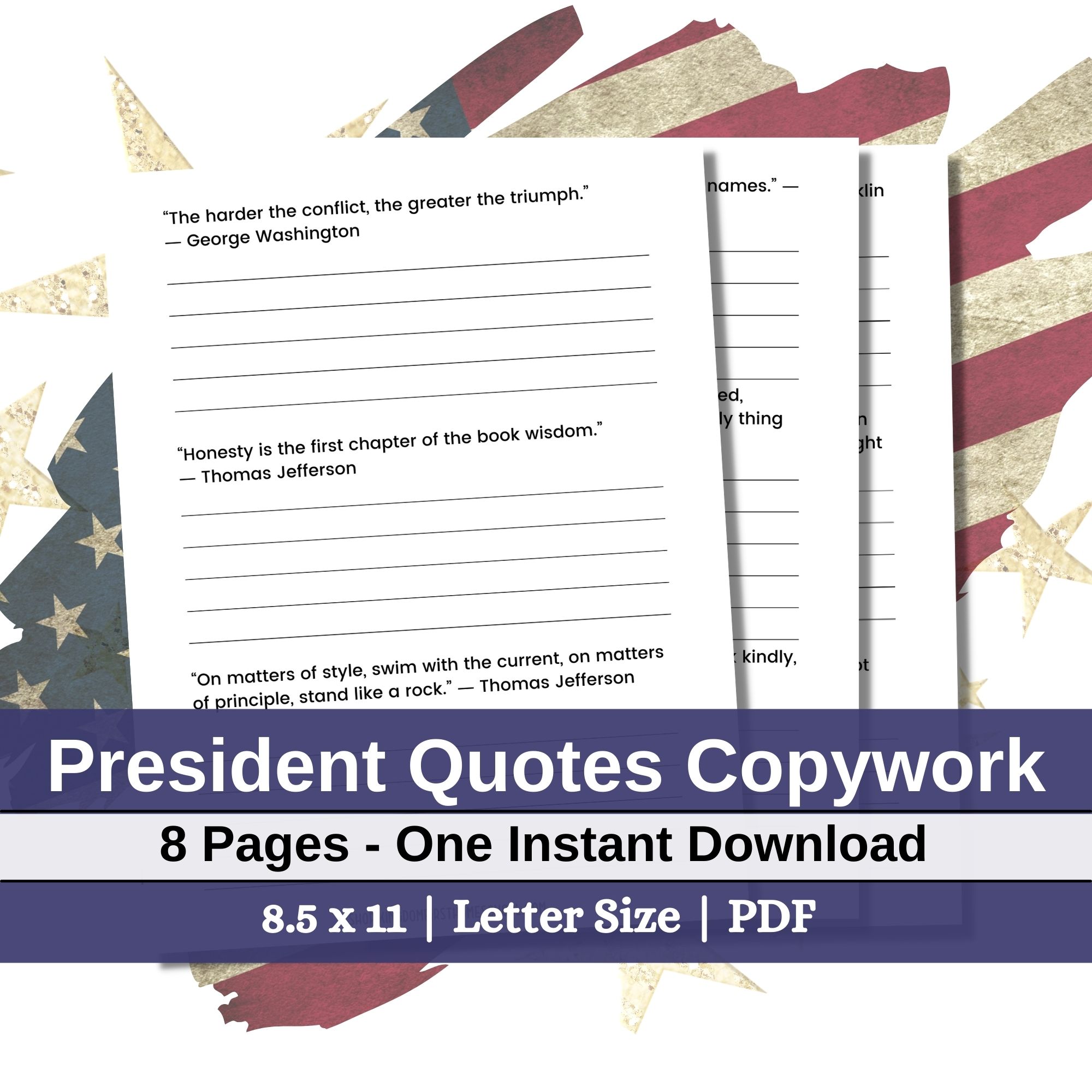 Printable President's Day Copywork Quotes for Homeschool Forest Rose Creative